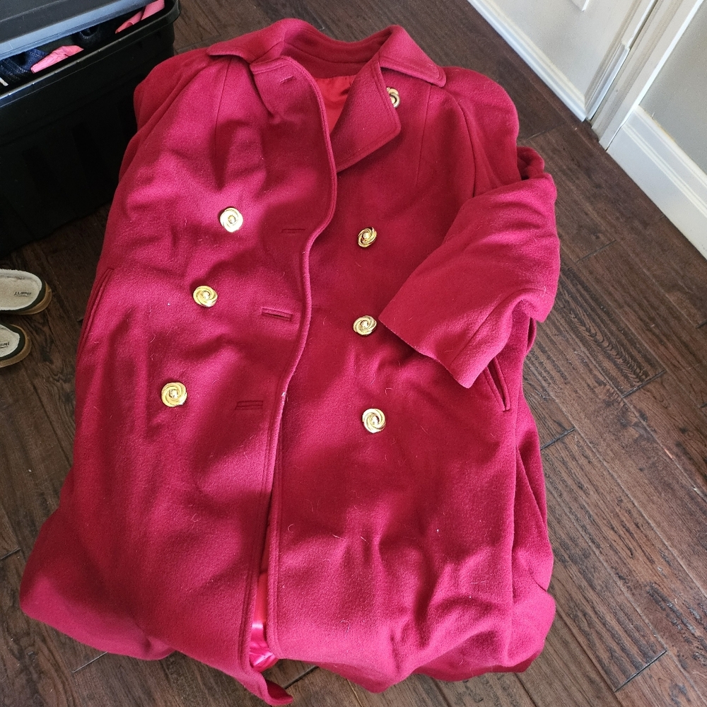 Vibrant Red Wool Coat with Gold Buttons
